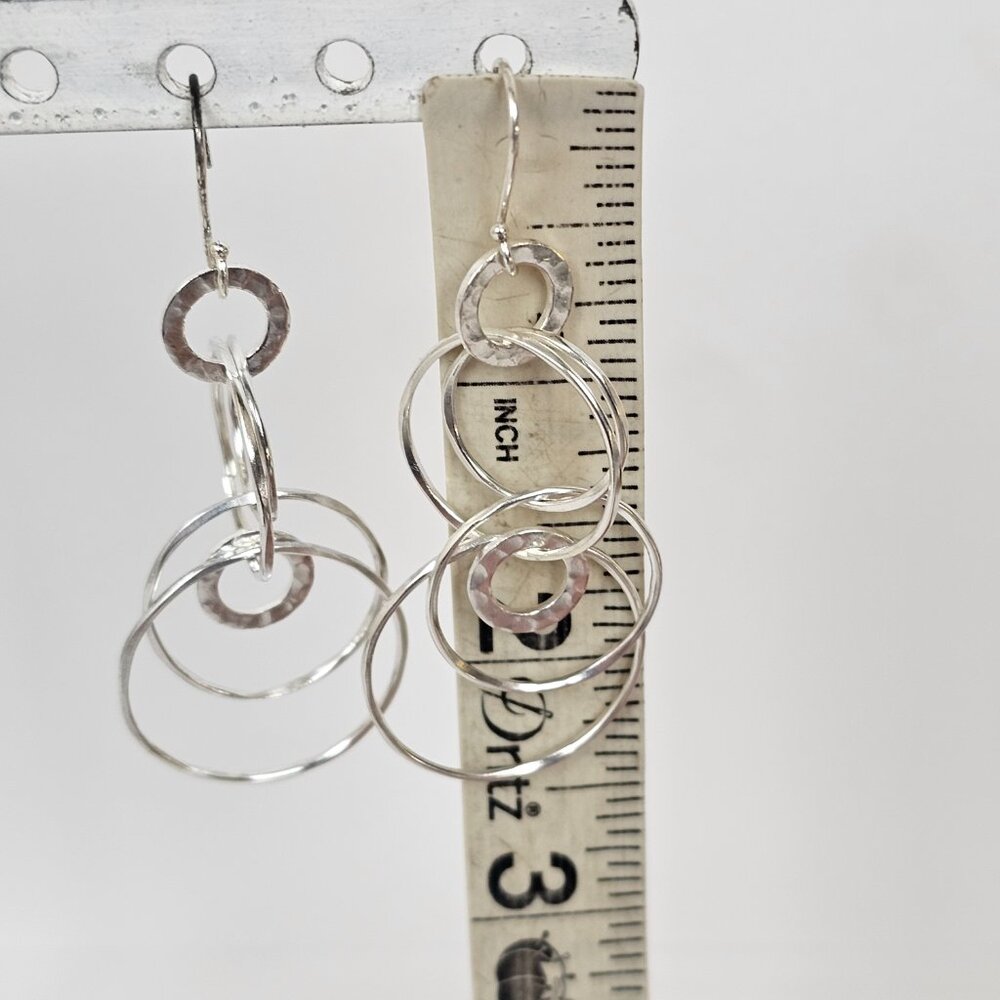 Ippolita Sterling Silver Interlocking Circle Multi Ring Hammered Drop Earrings - Picture 6 of 11